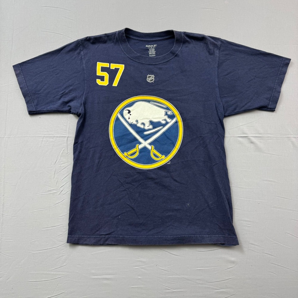 Reebok Buffalo Sabres Tyler Myers 57 NHL Navy Blue T-Shirt Mens Small